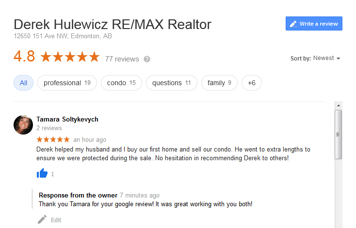 google review for top remax agents; Derek Hulewicz Realtor